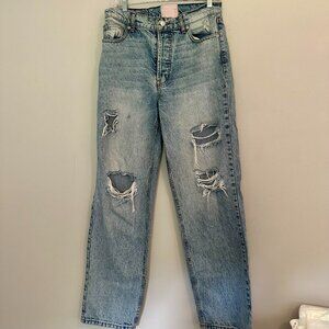 Revice High Waist Distressed Straight Leg Jeans Medium Wash - 28